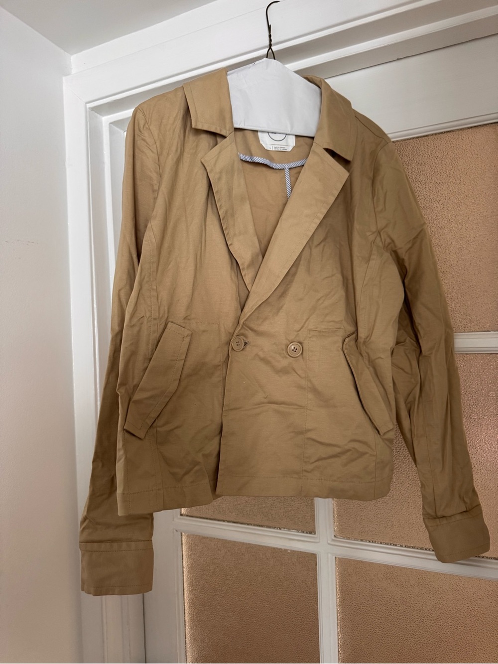 1901 Tan Double-Breasted Cropped Trench Jacket